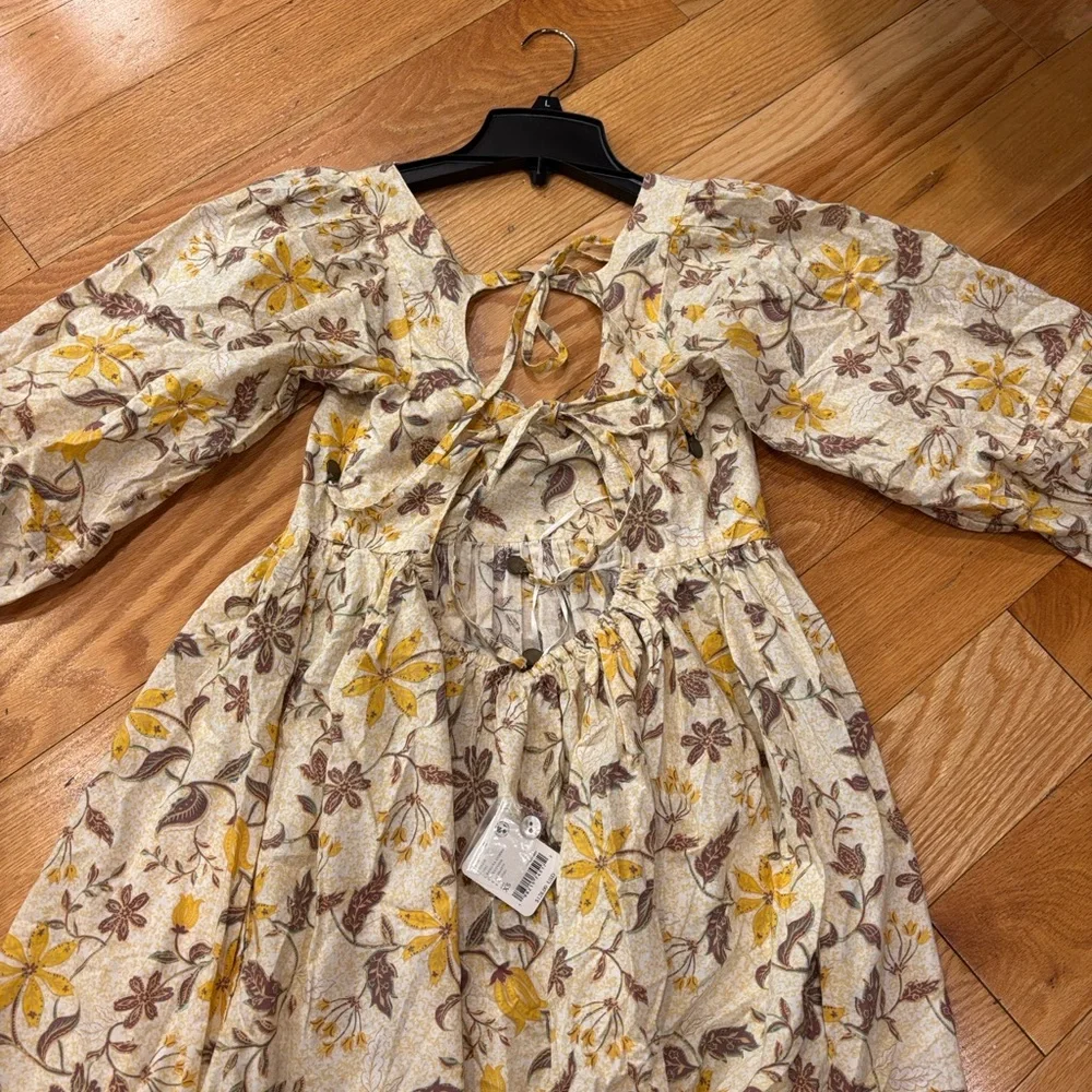 Free People Lola Yellow and Cream Backless keyhole mini Dress. - Picture 2 of 9